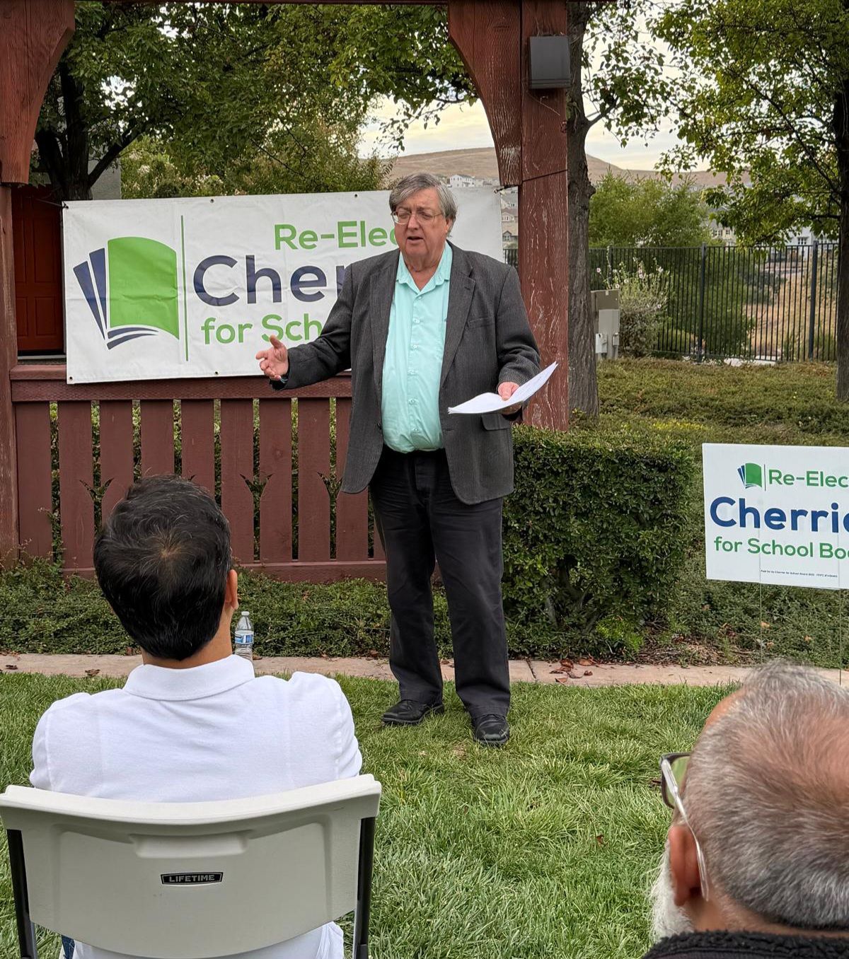 Dan Cherrier addressing supporters at a campaign Meet & Greet